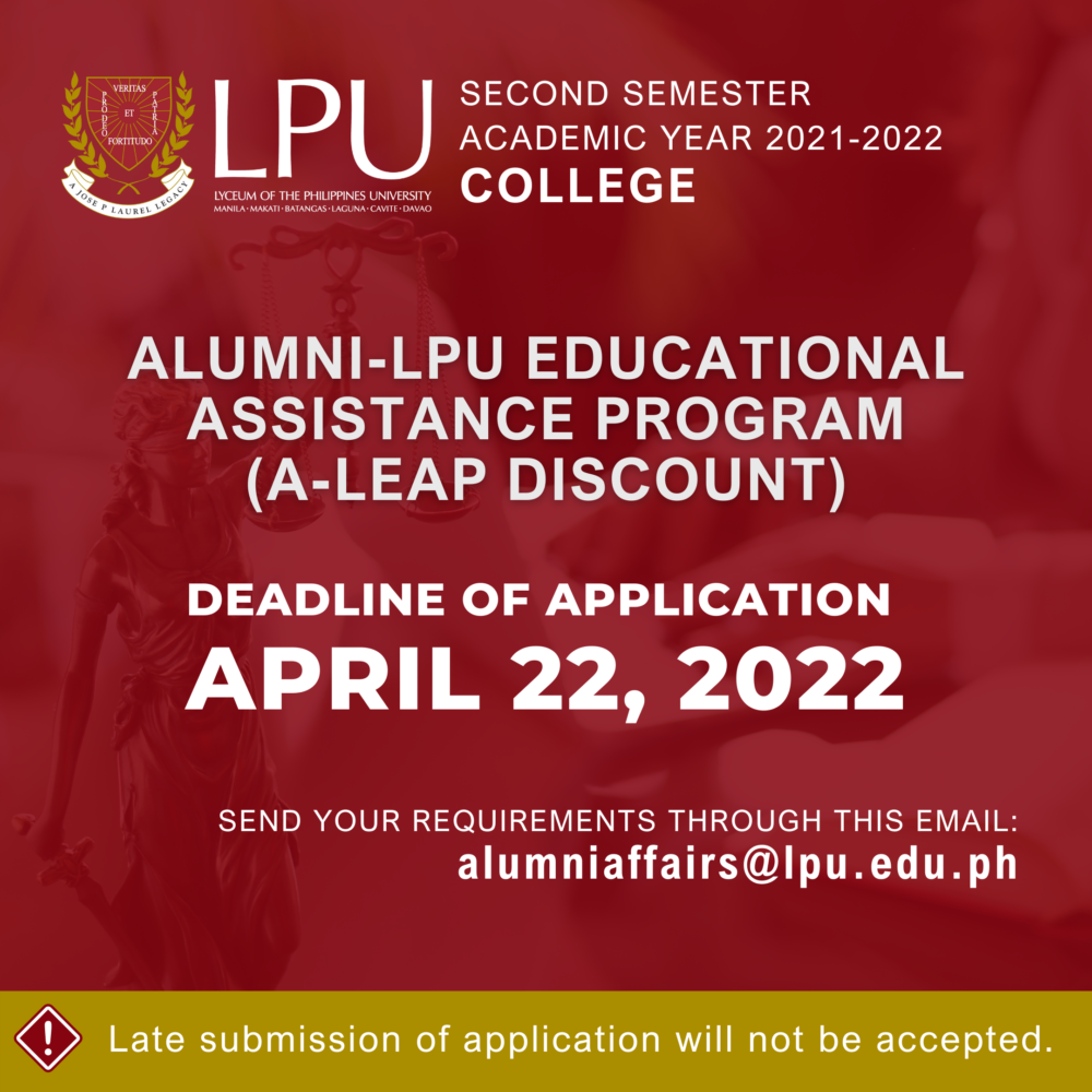 A-LEAP Discount Application for 2nd Semester, A.Y. 2021-2022