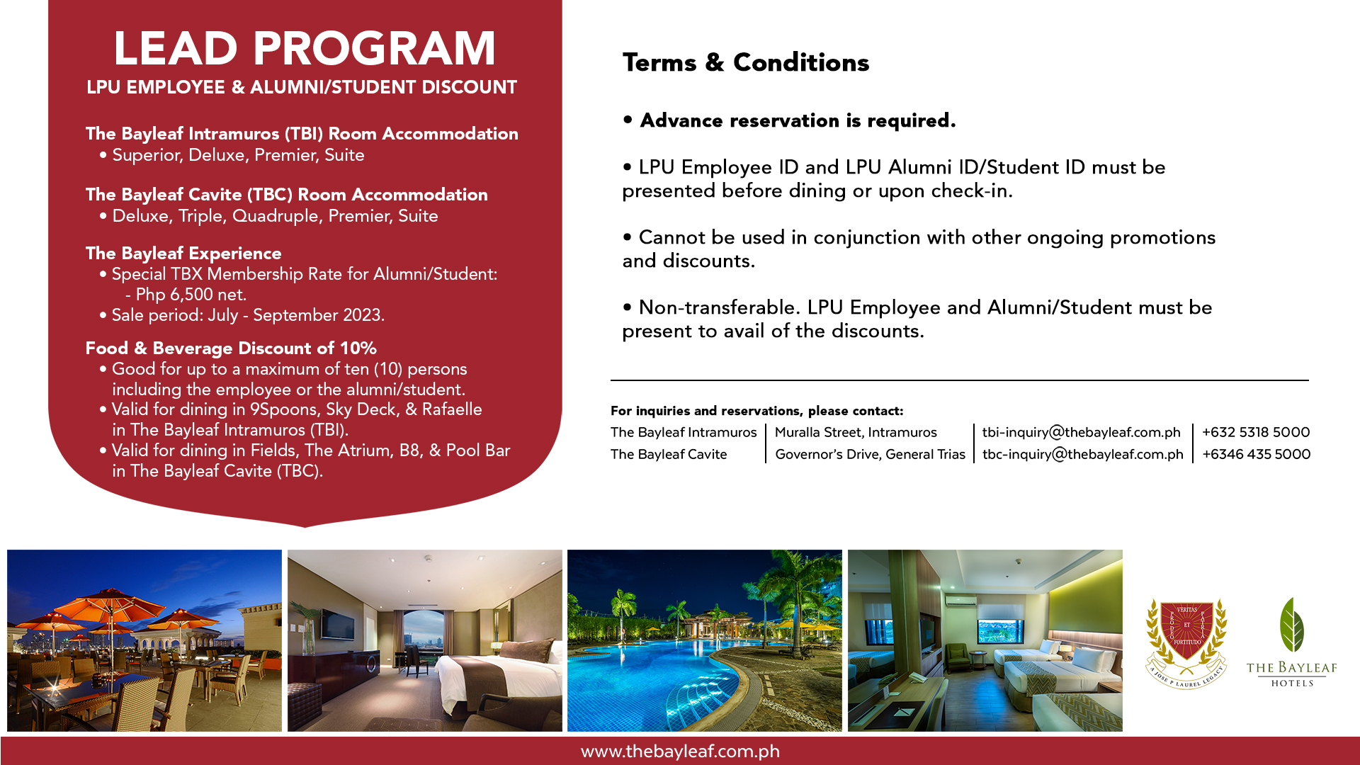 The Bayleaf Hotels LPU Employee and Alumni/Student Benefits
