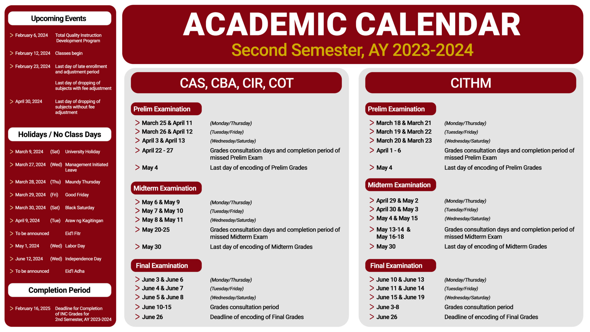 Academic Calendar Lyceum of the Philippines University Manila