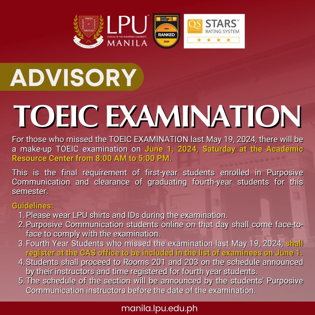 TOEIC Examination Advisory