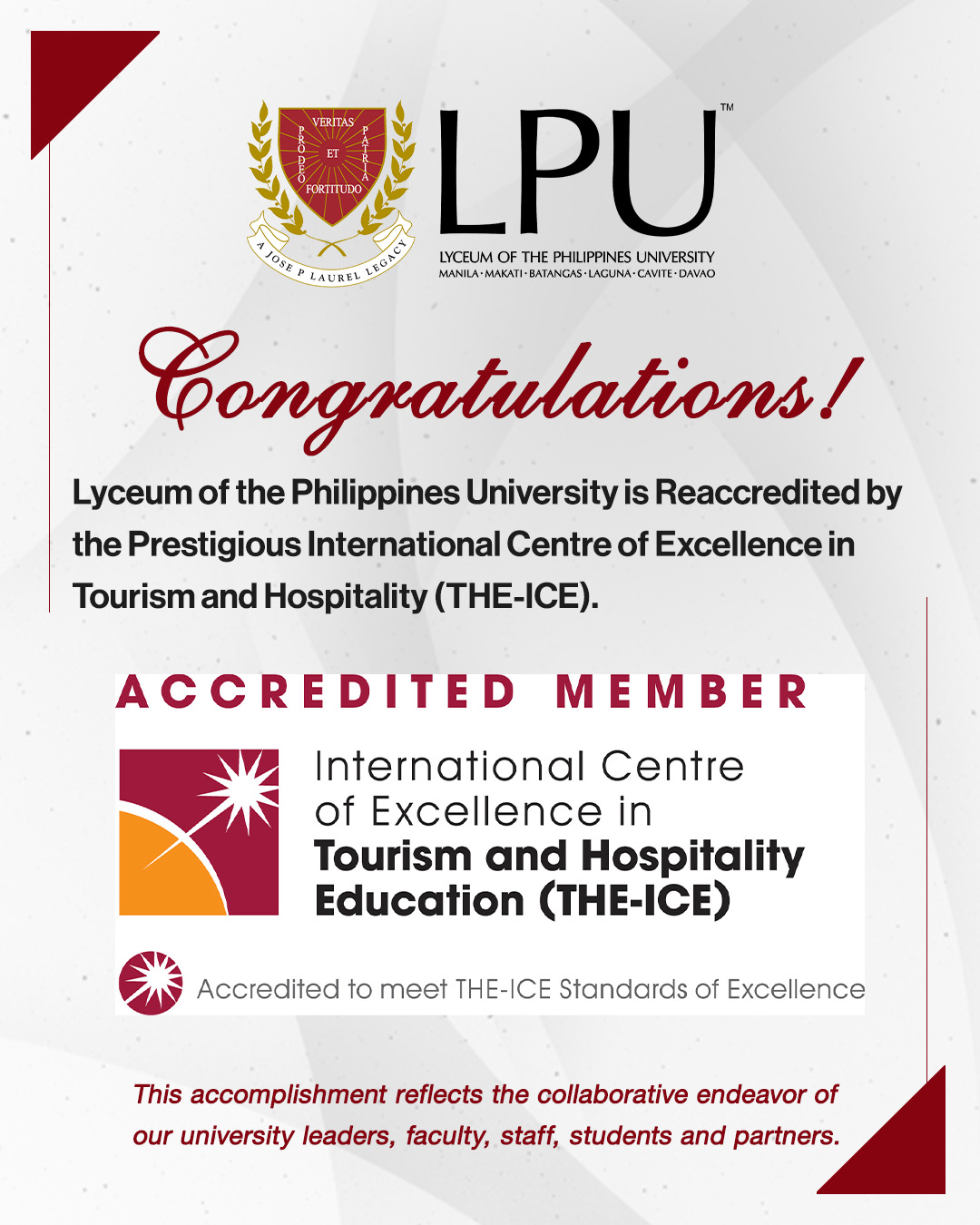 International Centre of Excellence in Tourism and Hospitality Education (THE-ICE) Reaccreditation