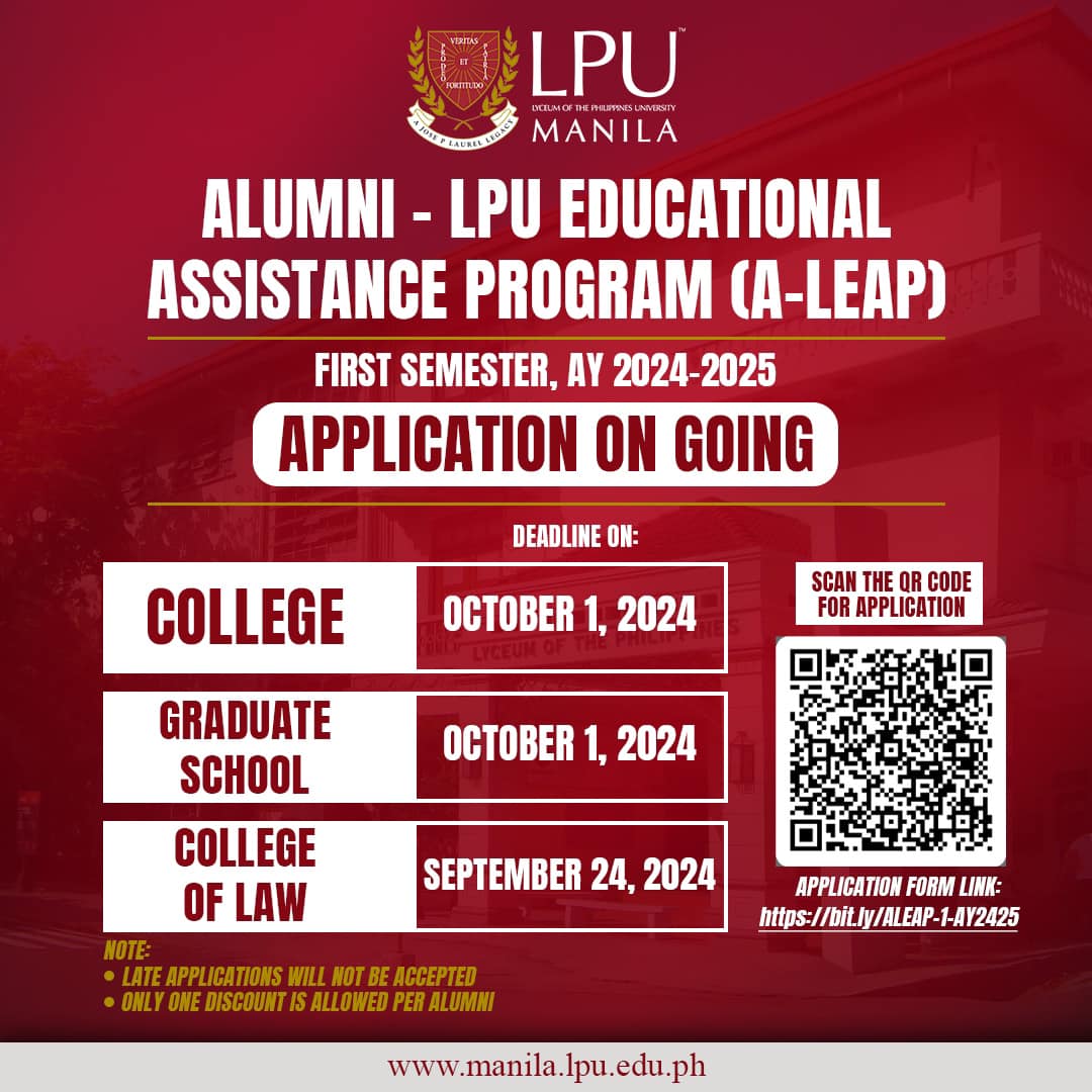 Alumni – LPU Educational Assistance Program (A-LEAP) Discount for 1st Semester, A.Y. 2024-2025