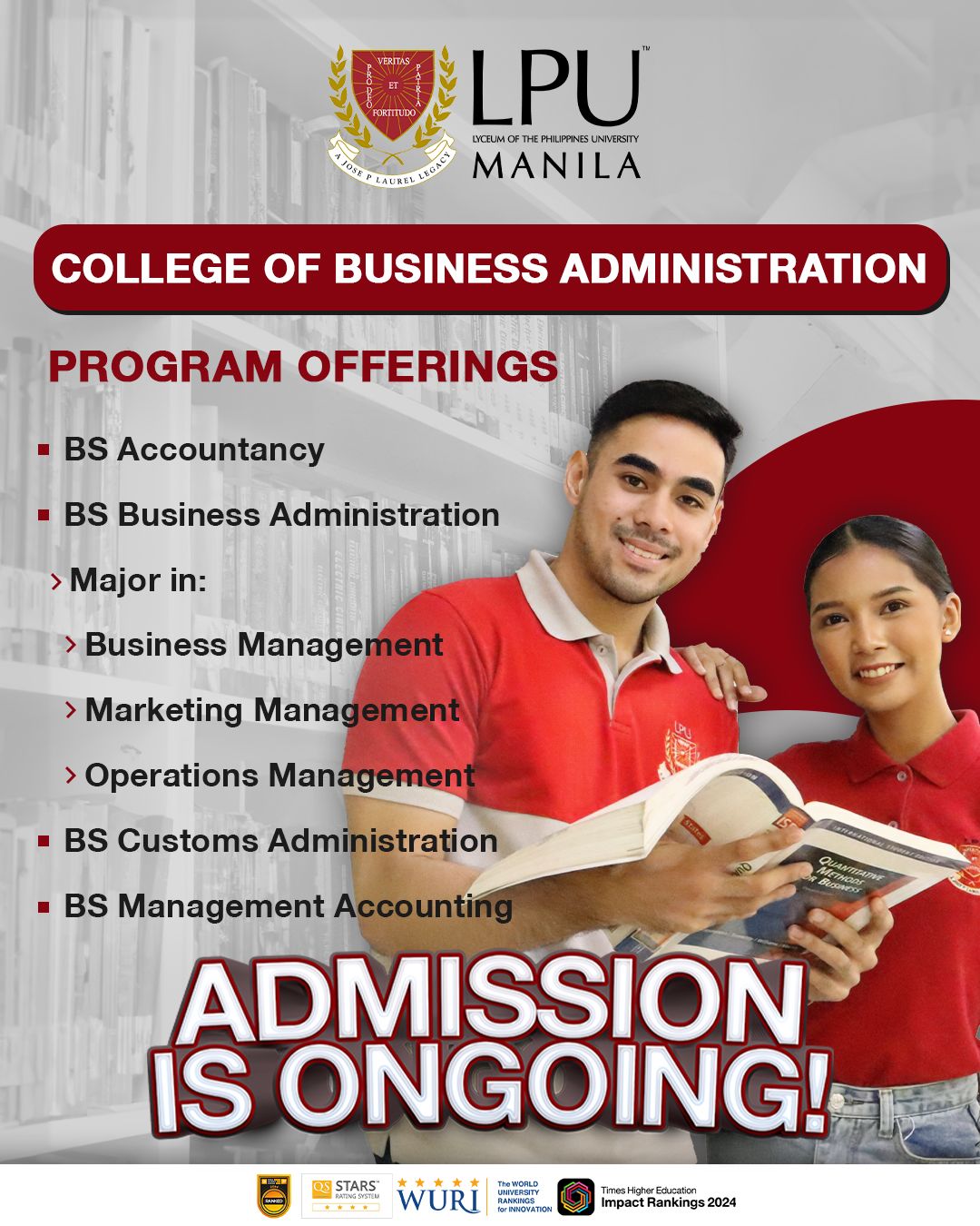 Admission for A.Y. 2024-2025 is STILL ONGOING!