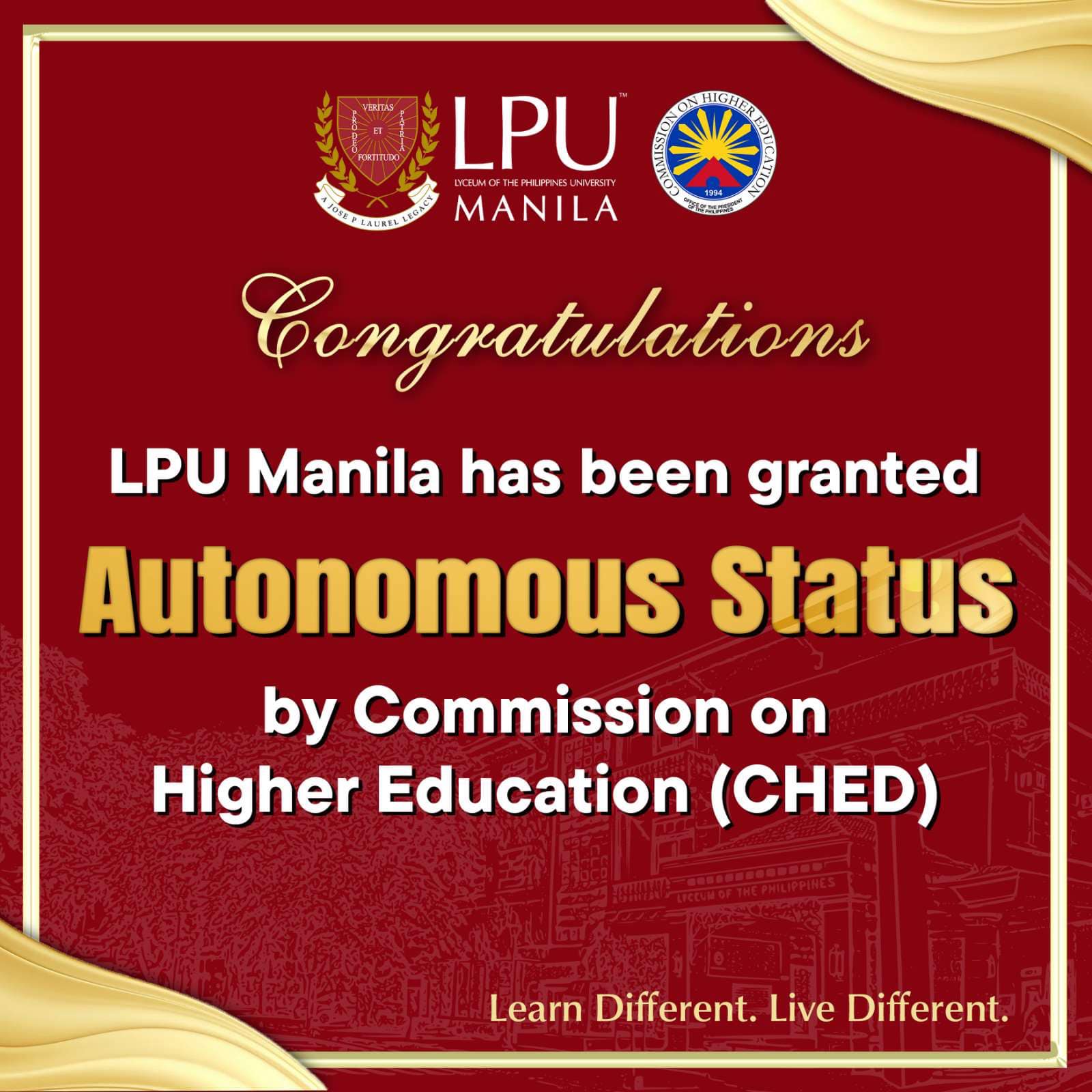 LPU Manila Granted Autonomous Status by Commission on Higher Education (CHED)